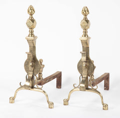 Pair of 19th Century English Etched Brass Andirons