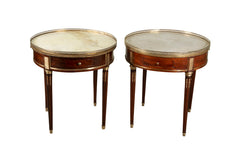 Late 18th Century Matched Pair of Louis XVI Marble Top Bouillotte Tables with Slides & Drawers