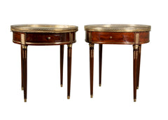 Late 18th Century Matched Pair of Louis XVI Marble Top Bouillotte Tables with Slides & Drawers