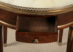 Late 18th Century Matched Pair of Louis XVI Marble Top Bouillotte Tables with Slides & Drawers