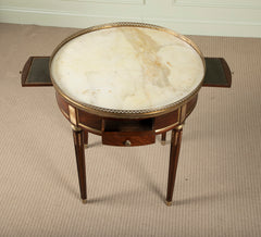 Late 18th Century Matched Pair of Louis XVI Marble Top Bouillotte Tables with Slides & Drawers