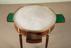 Late 18th Century Matched Pair of Louis XVI Marble Top Bouillotte Tables with Slides & Drawers