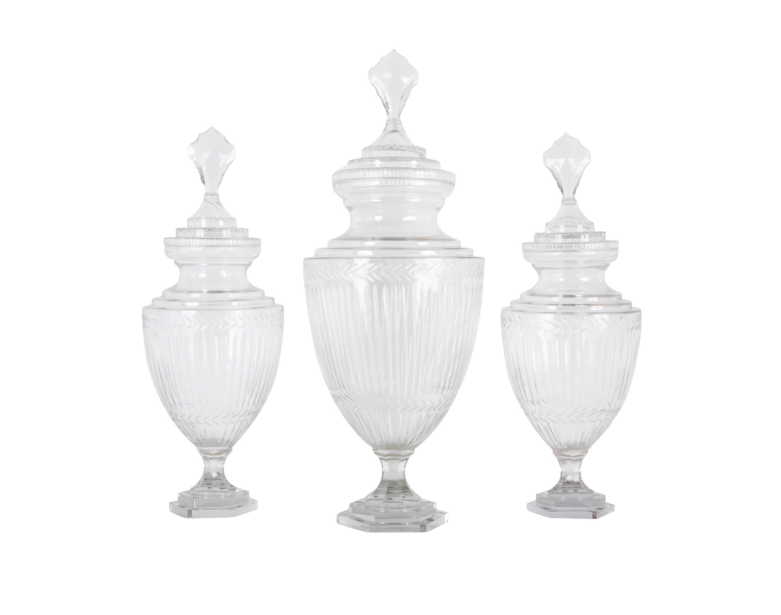 Three Very Large Apothecary Jars Possibly Baccarat
