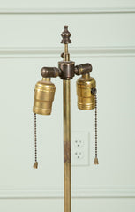 A Chinese Black & Gilt on Deep Red Decorated Faceted Top Cannister Lamp