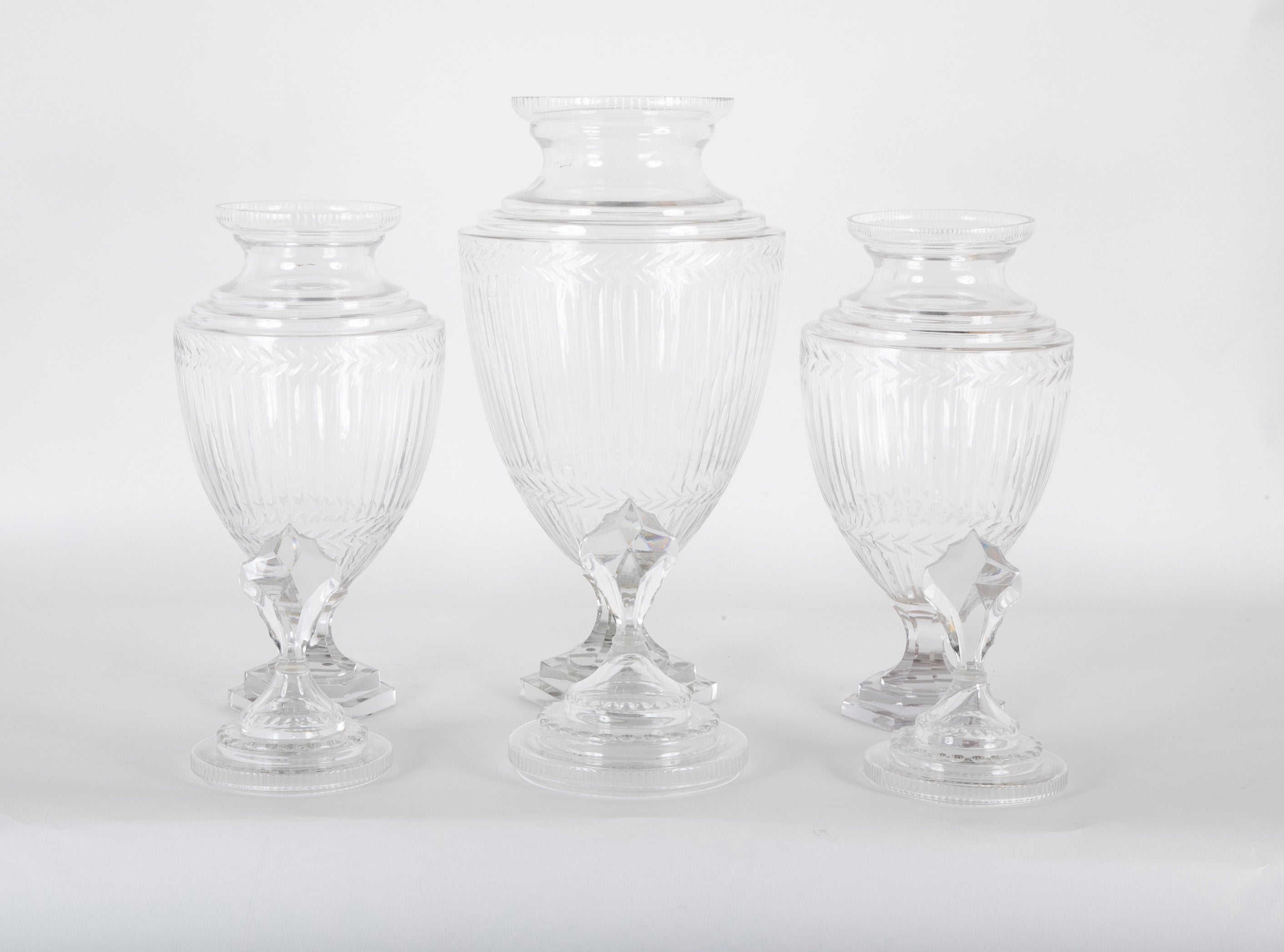 Three Very Large Apothecary Jars Possibly Baccarat