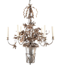 Vintage Steel Floral Chandelier with Basket, Bow Knots and Ribbons