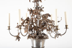 Vintage Steel Floral Chandelier with Basket, Bow Knots and Ribbons