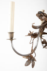 Vintage Steel Floral Chandelier with Basket, Bow Knots and Ribbons
