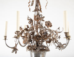 Vintage Steel Floral Chandelier with Basket, Bow Knots and Ribbons