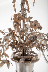 Vintage Steel Floral Chandelier with Basket, Bow Knots and Ribbons