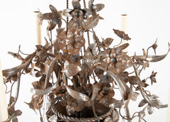 Vintage Steel Floral Chandelier with Basket, Bow Knots and Ribbons