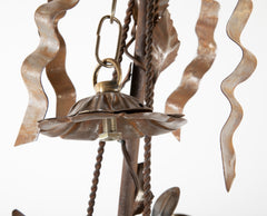 Vintage Steel Floral Chandelier with Basket, Bow Knots and Ribbons