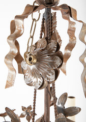 Vintage Steel Floral Chandelier with Basket, Bow Knots and Ribbons
