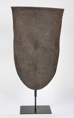 Embossed Metal Kirdi Shield from Cameroon on Bronze Stand