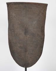 Embossed Metal Kirdi Shield from Cameroon on Bronze Stand