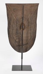 Embossed Metal Kirdi Shield from Cameroon on Bronze Stand