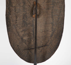 Embossed Metal Kirdi Shield from Cameroon on Bronze Stand