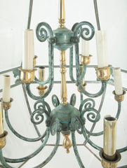 Unusual Large Hexagonal Shaped Bronze Lantern with Shaped Beveled Glass Panels