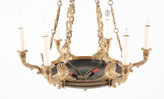 Empire Style Gilt and Patinated Bronze Chandelier