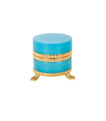 A Small Round Turquoise Opaline Glass Box