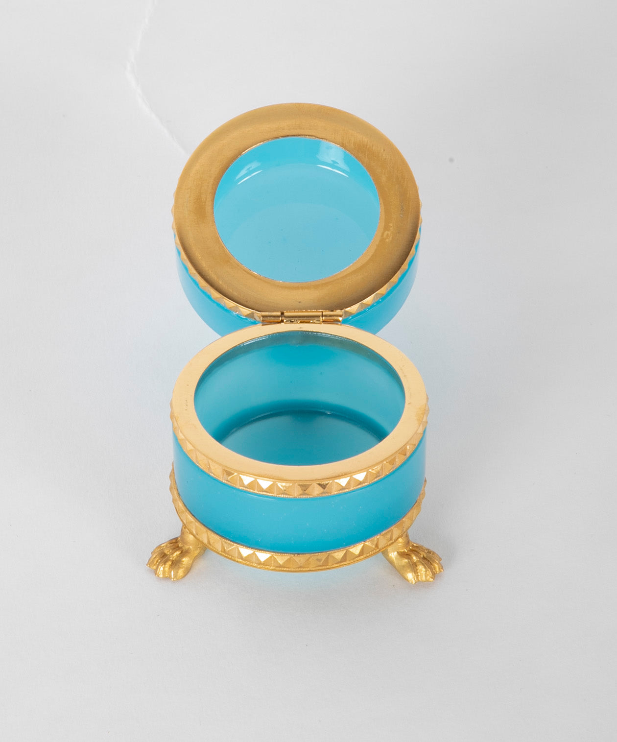 A Small Round Turquoise Opaline Glass Box