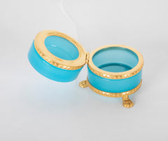 A Small Round Turquoise Opaline Glass Box