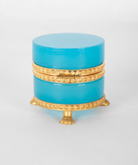 A Small Round Turquoise Opaline Glass Box