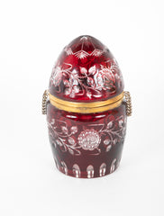 19th Century Antique Cut Clear to Red Egg Shape Glass Box
