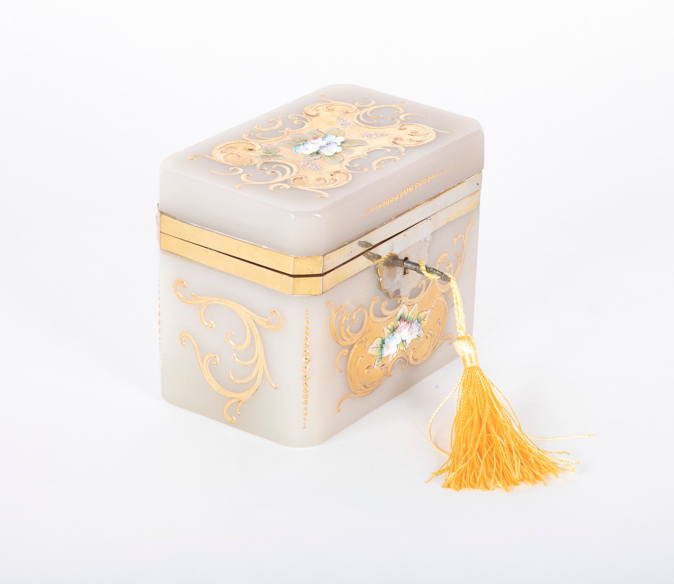 Murano Glass Box with Gilded & Painted Floral Design