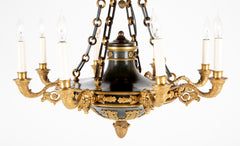 J. E. Caldwell Eight Light Gilt and Patinated Bronze Chandelier