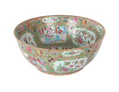 A Large Rose Medallion Punch Bowl with Rare Painted Panels