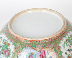 A Large Rose Medallion Punch Bowl with Rare Painted Panels
