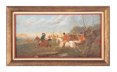 Series of Six Small Oil Paintings on Board of Hunting Scenes