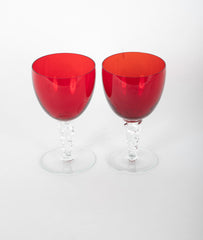 Festive Set of 12 Red Crystal with Clear Stem Goblets