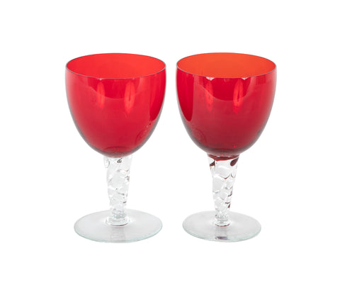 Festive Set of 12 Red Crystal with Clear Stem Goblets