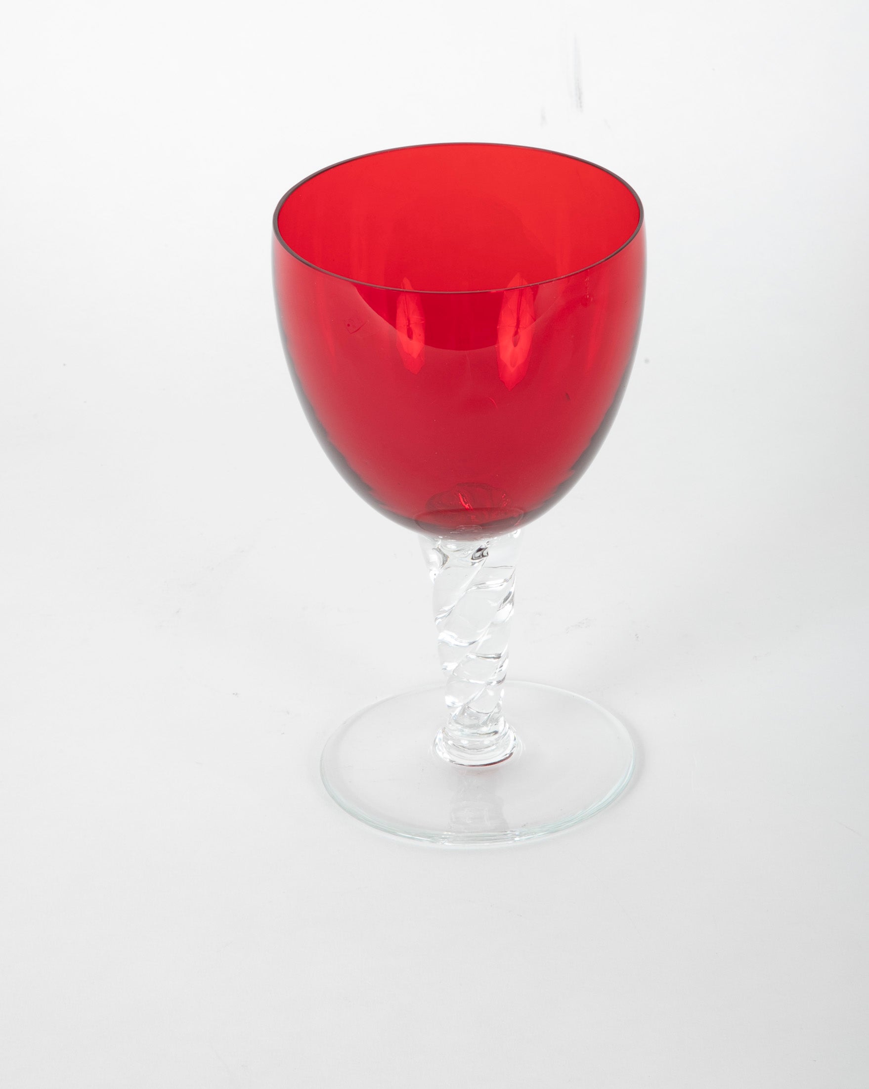 Festive Set of 12 Red Crystal with Clear Stem Goblets