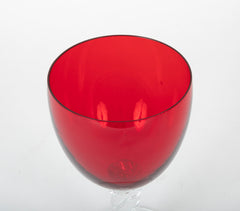 Festive Set of 12 Red Crystal with Clear Stem Goblets