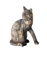 Beautifully Weathered Folk Art Carved Wooden Cat