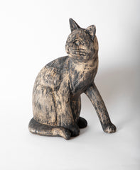 Beautifully Weathered Folk Art Carved Wooden Cat