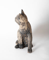 Beautifully Weathered Folk Art Carved Wooden Cat