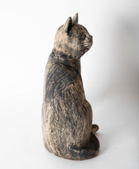 Beautifully Weathered Folk Art Carved Wooden Cat