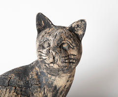 Beautifully Weathered Folk Art Carved Wooden Cat