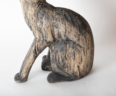 Beautifully Weathered Folk Art Carved Wooden Cat