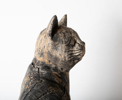 Beautifully Weathered Folk Art Carved Wooden Cat