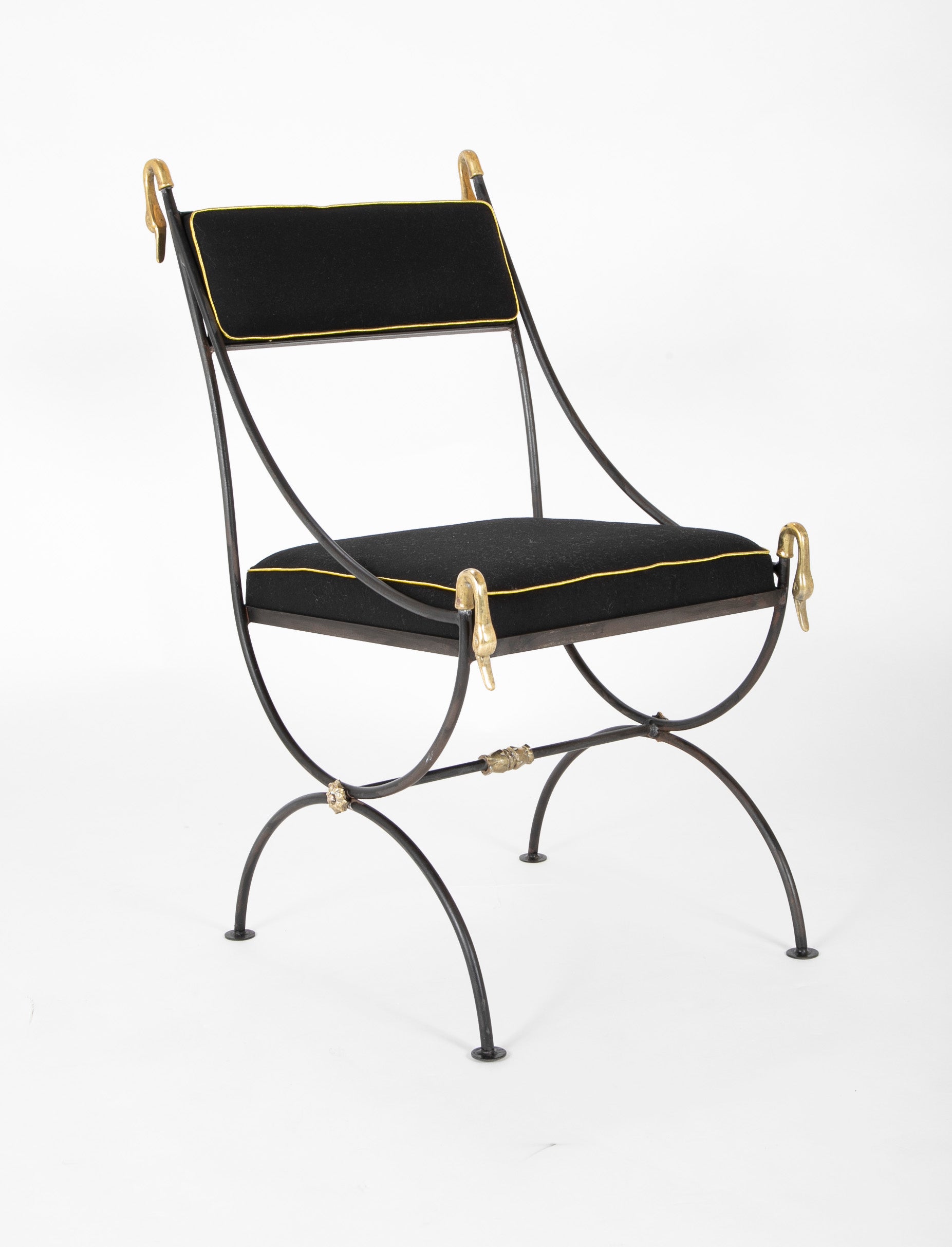 Iron and Brass Side Chair with Swan Head Motif