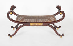 Regency Style Scroll End Bench with Cane Seat & Gilt Tablets