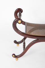 Regency Style Scroll End Bench with Cane Seat & Gilt Tablets