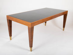Walnut, Glass, and Brass Console Table Designed by Gio Ponti