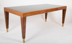 Walnut, Glass, and Brass Console Table Designed by Gio Ponti