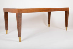 Walnut, Glass, and Brass Console Table Designed by Gio Ponti